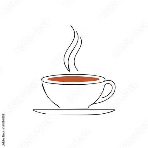 Steaming cup of dark beverage illustration on saucer: hot drink for morning or afternoon break