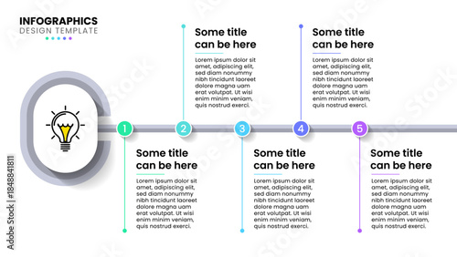 Infographic template. Light bulb with line and 5 steps