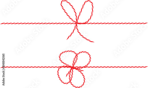 Red ribbon bow, rope bow isolated on a white background