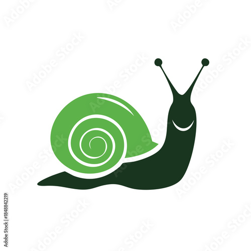 Green snail illustration vector graphic with spiral shell and curved antennae cute insect icon