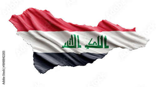 Iraq map covered with national flag colors painted fabric texture detailed country outline isolated on white background