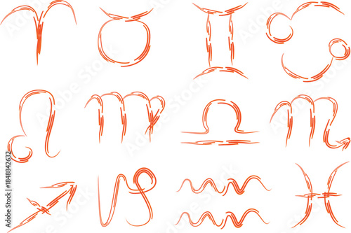 bright red strokes abstract freehand colorful astrological signs