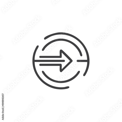 Circular arrow symbol indicating progress direction forward movement in a linear style