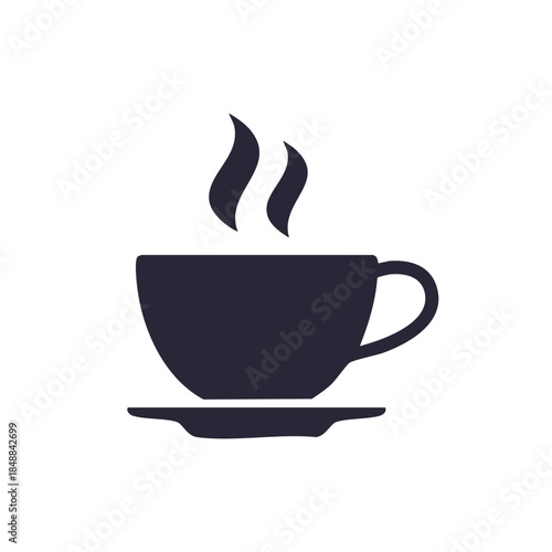 Steaming Cup of Hot Drink - Graphic Icon of Coffee, Tea, or Beverage on a Saucer with Rising Vapor