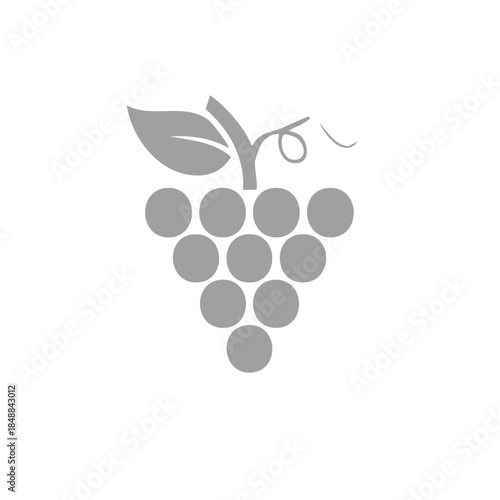 Graphic silhouette of grapes with leaves and stems against a white background