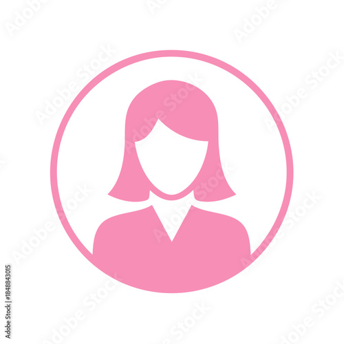 Woman's generic pink portrait profile inside a pink circle avatar for user interface applications or social networks usage