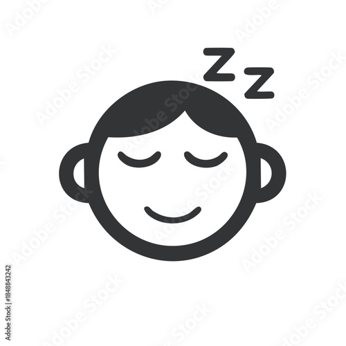 Simple graphic illustration of a person with their eyes closed sleeping deeply dreaming in a dark grey outline