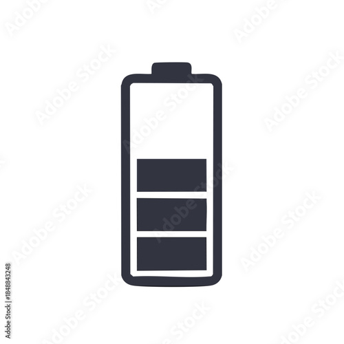 Stylized battery icon showing medium charge level, demonstrating power, energy, and consumption status in minimalist design