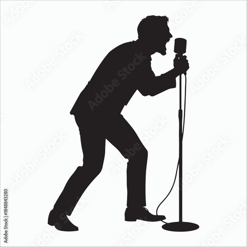 Singer performing on stage  silhouette Vector, illustration