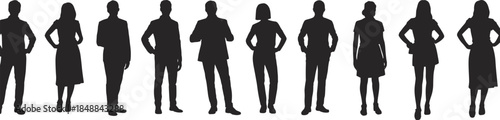 Business people silhouettes lineup standing confidently isolated on light background studio