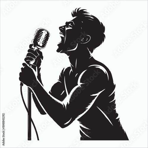 Passionate singer performing silhouette Vector, illustration