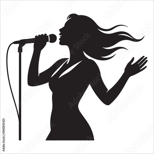 Singer performing on stage silhouette Vector, illustration