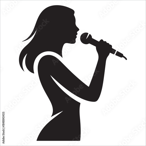 Silhouette of a woman singing Vector, illustration