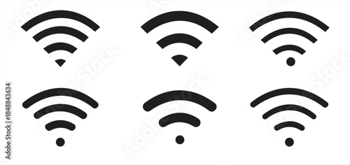 Wireless and WIFI icons, in various styles, Wi-Fi signal symbols, internet connection, remote internet access collection - stock vectors, isolated on transparent background.

