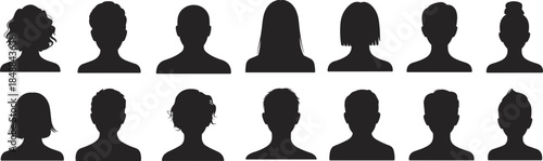 Diverse human avatar silhouette collection showing male and female profile heads for user icons identity design vector illustration set usage