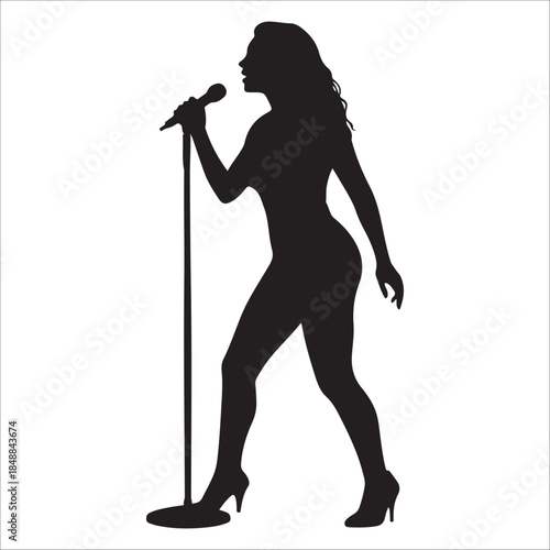 Silhouette of a woman  singer performing Vector, illustration
