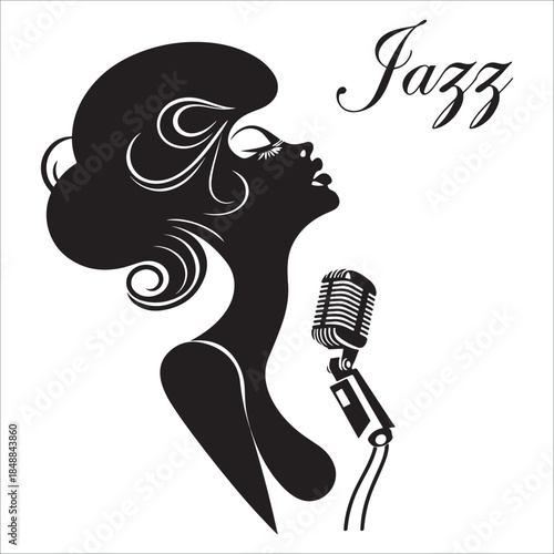 Silhouette of woman  singer performing jazz Vector, illustration