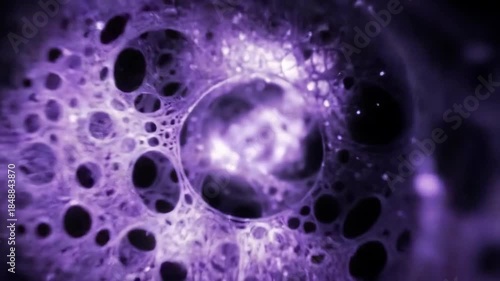 Abstract purple liquid with bubbles and a tunnel-like structure