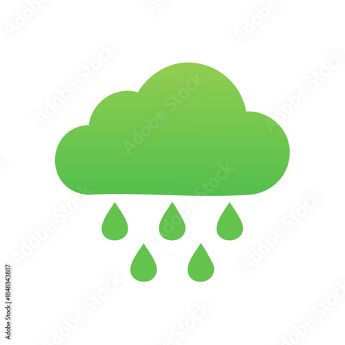 Stylized Rain Cloud with Green Gradient Droplets Isolated Graphic Illustration Symbolizing Weather Forecasting and Environmental Issues