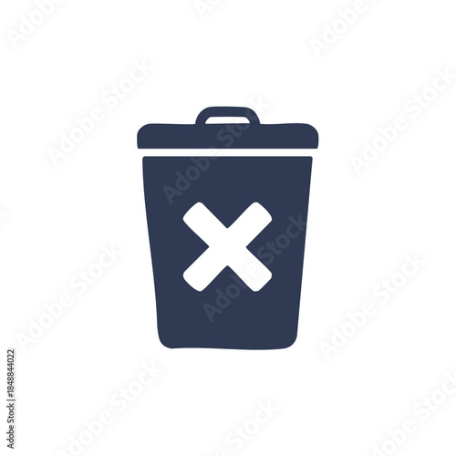 Dark Blue Trash Can Icon with Delete Symbol for Removal or Deletion Concepts