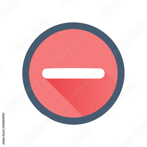 Red Circle with a Horizontal Line: Conceptual Icon for Negative, Minus or Delete Operation