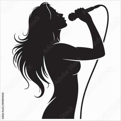 Silhouette of a woman singing Vector, illustration