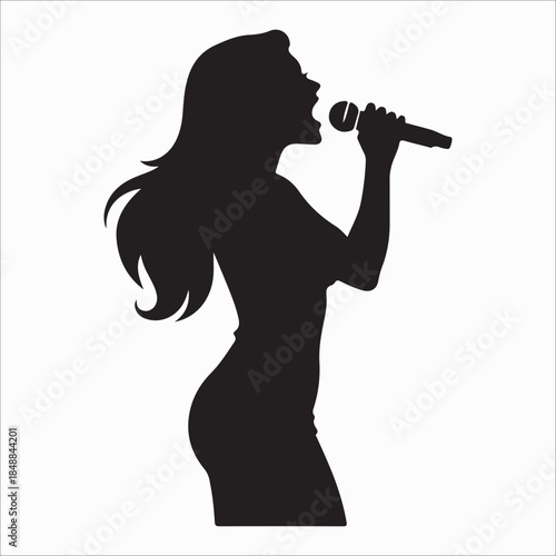 Silhouette of a woman singing Vector, illustration