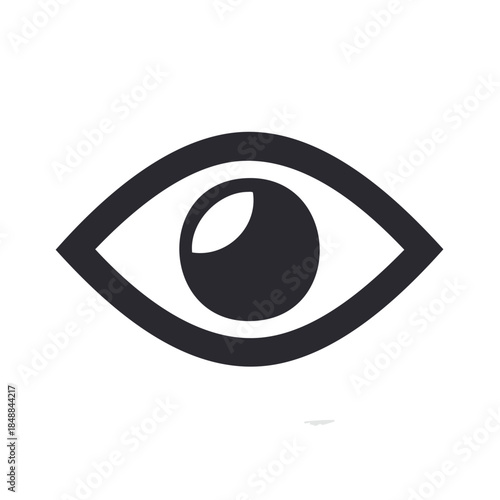 Simple dark eye icon on white background symbolizing vision observation and oversight
