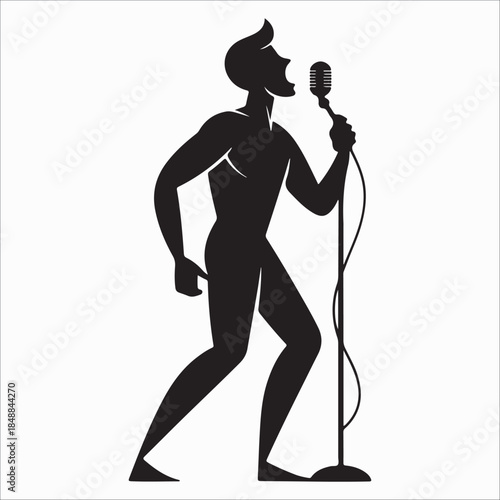 Silhouette of a singer performing Vector, illustration