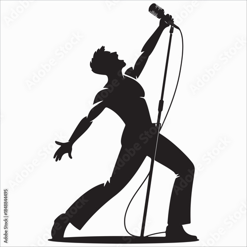 Singer performing on stage silhouette Vector, illustration