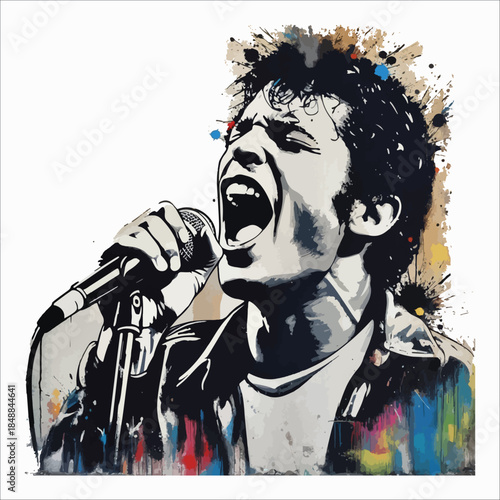 Passionate singer performing Vector, illustration