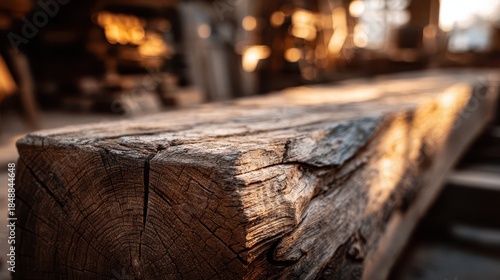 Wallpaper Mural Industrial carpentry scene featuring an oak wooden beam and exposed timber grain Torontodigital.ca