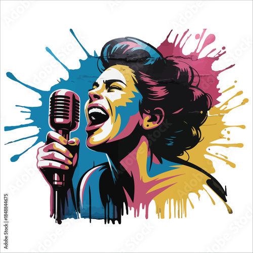 Vibrant singer performing passionately Vector, illustration