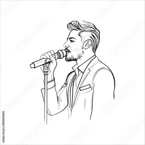 Man singing into microphone silhouette Vector, illustration