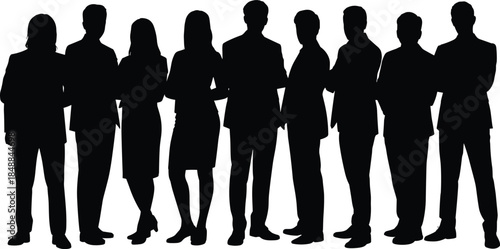 Professional business people silhouettes standing together isolated on white background studio