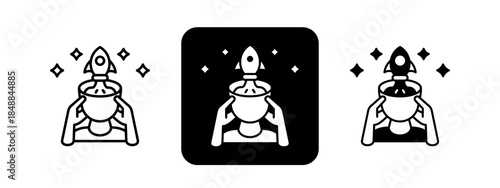 Imagination  Solid color and black line drawing vector illustration set