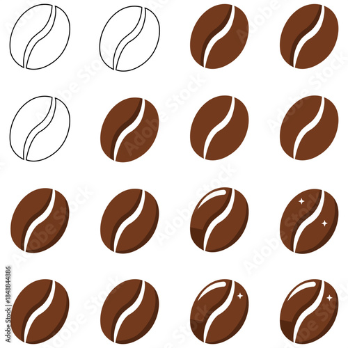 Coffee Bean Variety A selection of artfully arranged coffee beans, each showcasing distinct features, reflecting the rich diversity of the roasted coffee. 