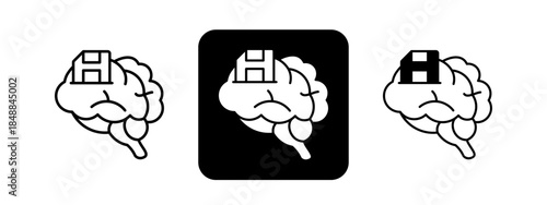 Memory  Solid color and black line drawing vector illustration set