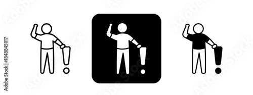 Attention  Solid color and black line drawing vector illustration set