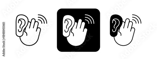 Hearing  Solid color and black line drawing vector illustration set