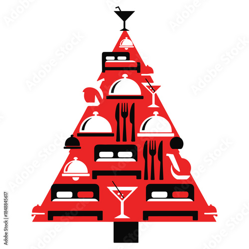 Vector Illustration of Christmas tree made from hospitality icon