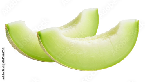 Fotografi Isolated Honeydew Melon Wedges, Freshly Cut, Ripe and Juicy, Healthy Diet and Re
