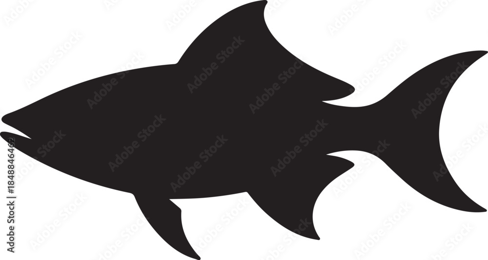 Fototapeta premium Fish Silhouette – Schooling Fish Vector Silhouette Black on White