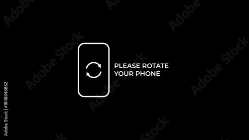 Please rotate your phone instruction with smartphone icon animation, used to guide users to switch to landscape mode. 4k video