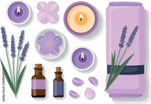 Lavender Spa and Aromatherapy Set - Wellness Collection with Essential Oils, Candles, Flowers, and Towel