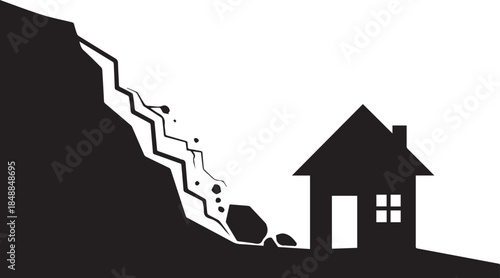 Landslide Disaster Silhouette Threatening House on Hill