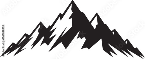 “Mountain Peaks Silhouette – Rugged Mountain Black Vector on White
