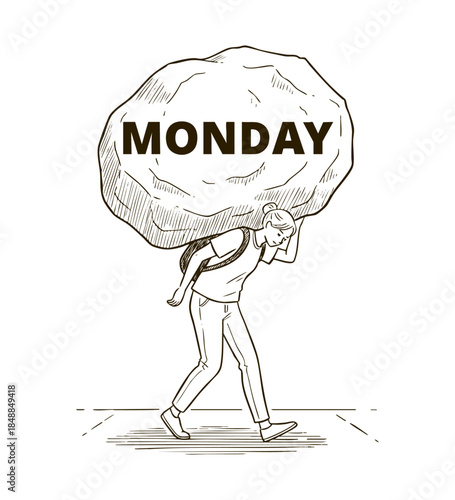 Monday Blues Heavy Burden Lineart Illustration