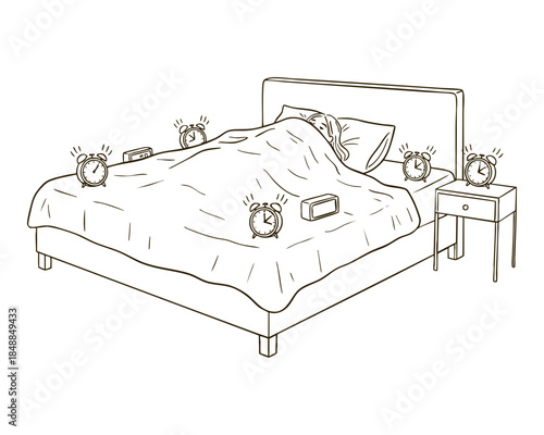 Morning Alarm Chaos Lineart Illustration
