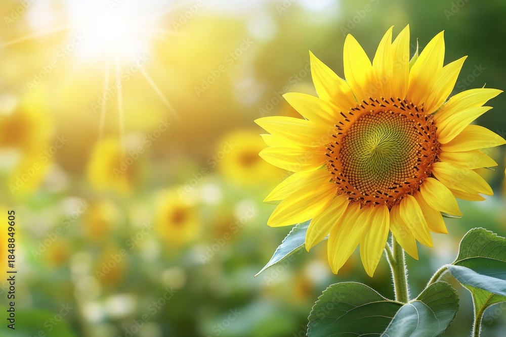 Obraz premium Vibrant yellow sunflower in bloom against blurred background.